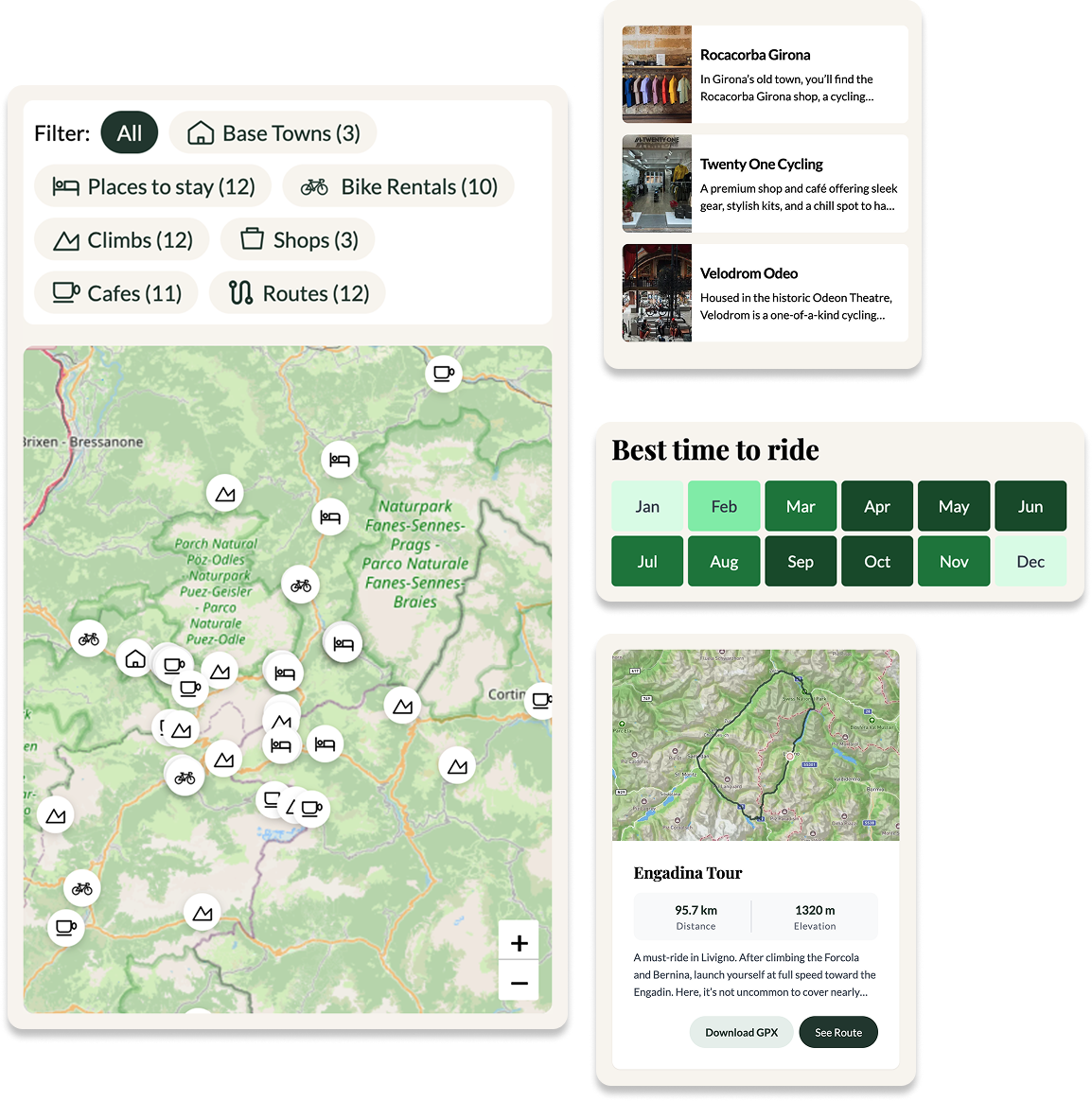 Sample cycling guide showing routes and locations