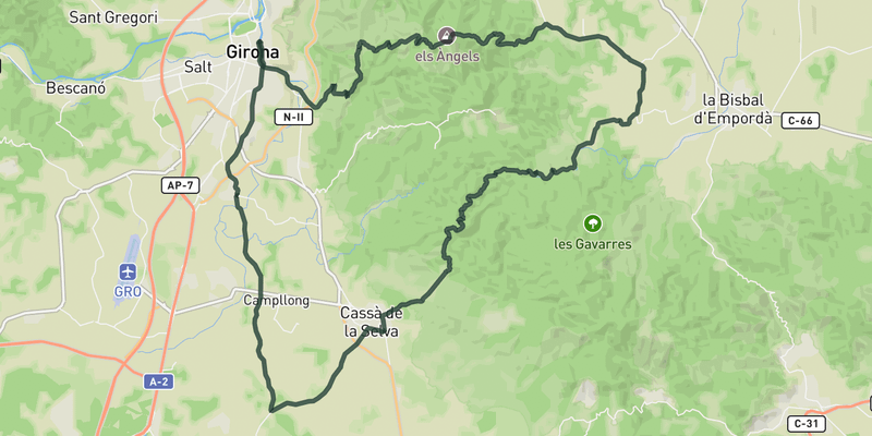 Els Angels - Hicanpie loop road cycling route map
