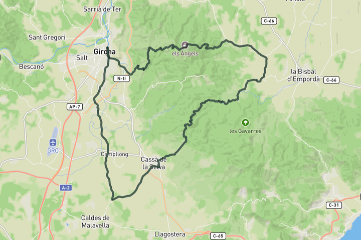 road cycling route map for Els Angels - Hicanpie loop