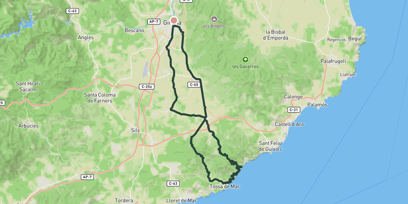 Loop to the Costa Brava road cycling route map