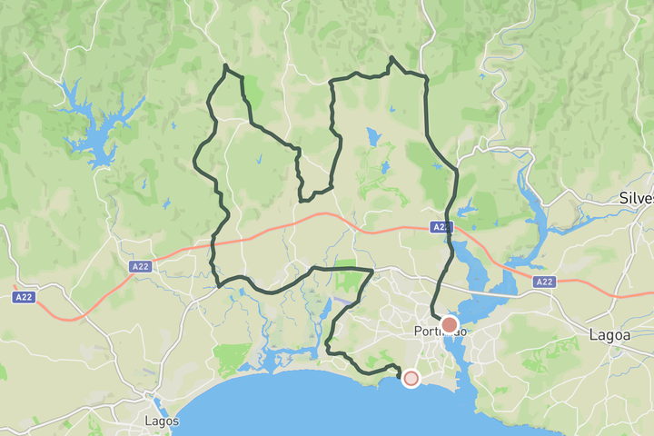 cycling map for Portimão Coffee Ride