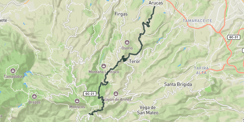 Cruz de Tejeda from Arucas elevation profile