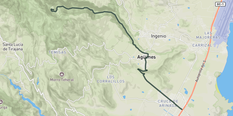 Guayadeque from Arinaga elevation profile