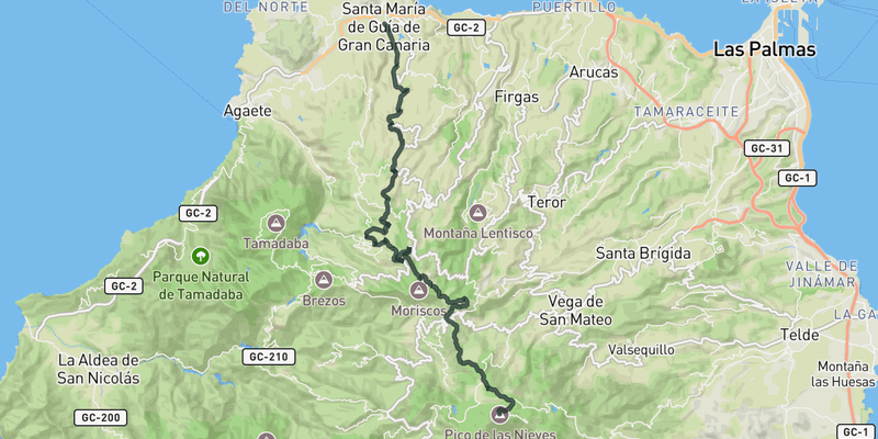 Pico de las Nieves from Guía elevation profile