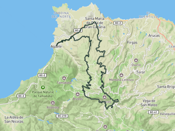 Alto de Moriscos, Cruz de Tejeda and Artenara from Agaete route map