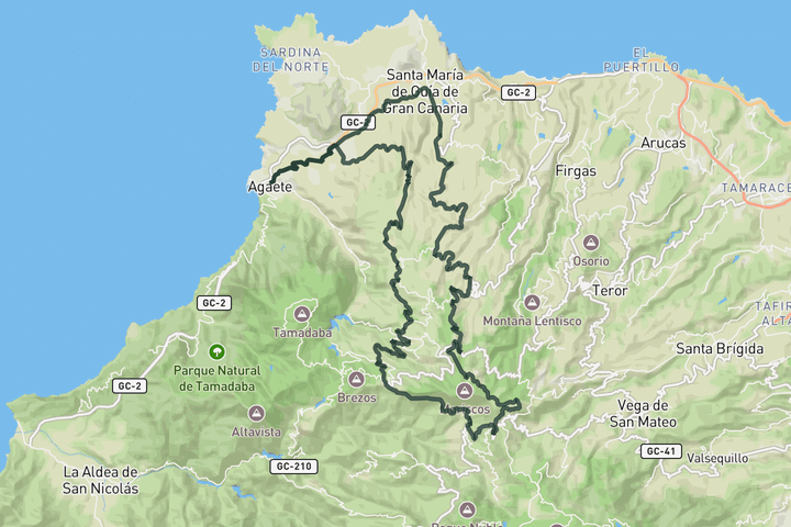Alto de Moriscos, Cruz de Tejeda and Artenara from Agaete route map