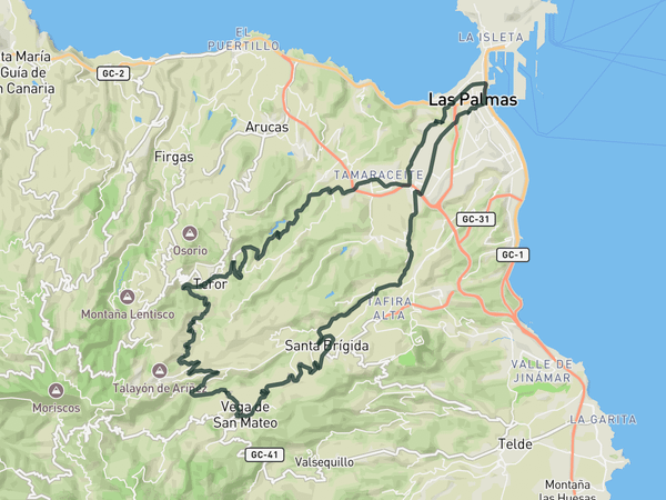 Las Palmas from Teror route map