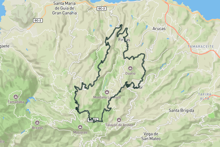 cycling map for Moya and Alto de Los Moriscos from Teror