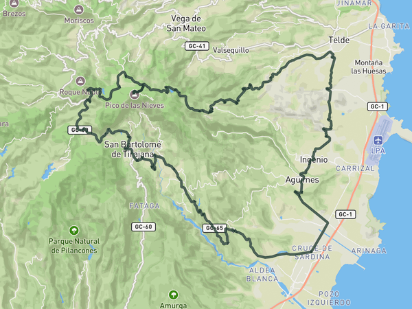 Pico de las Nieves loop route map