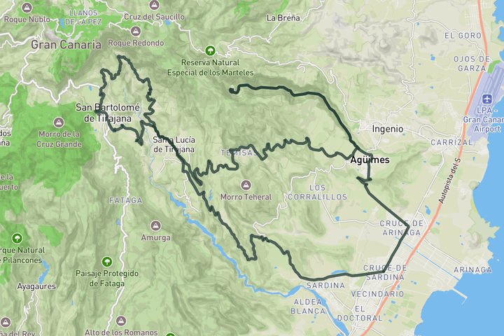 cycling map for Risco Blanca and Guayadeque Gorge