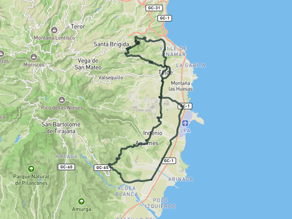 Telde and Bandama from Vecindario route map