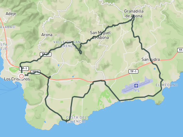 Coastal loop to San Miguel route map