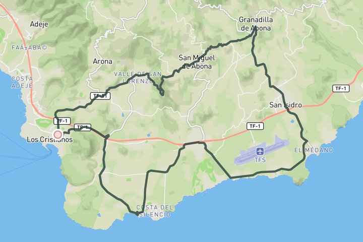 Coastal loop to San Miguel route map