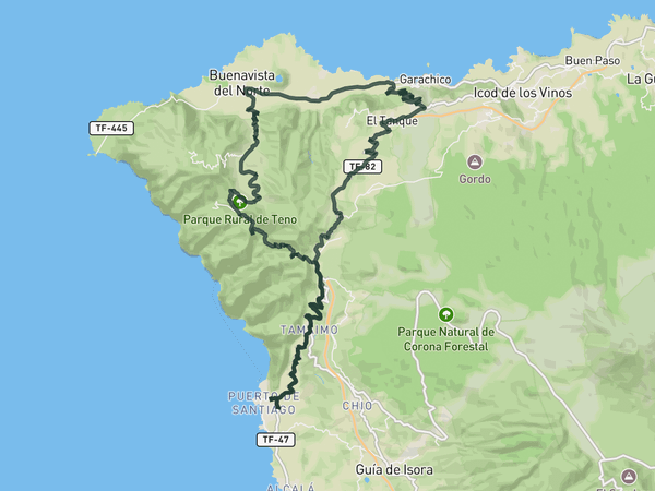 Los Gigantes to Punta de Teno Lighthouse route map