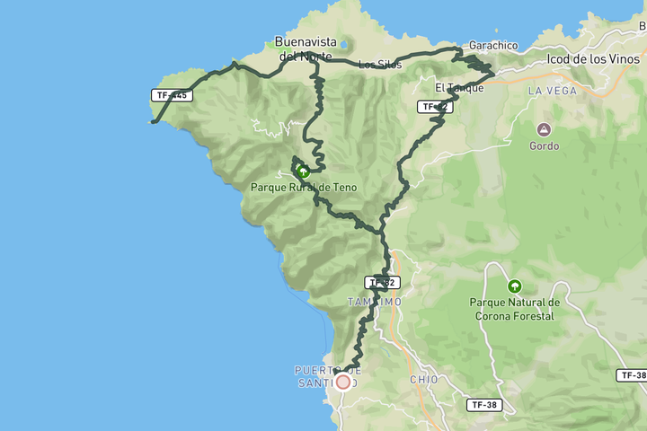 Los Gigantes to Punta de Teno Lighthouse route map