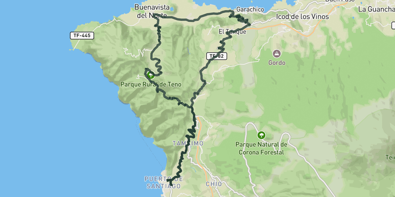 Mirador Loop from Los Gigantes road cycling route map