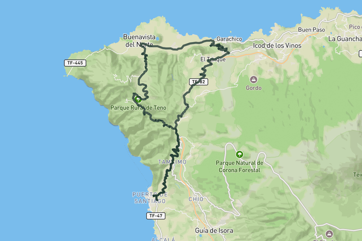 road cycling route map for Mirador Loop from Los Gigantes