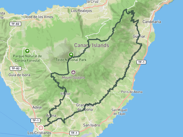 The South Side of El Teide route map