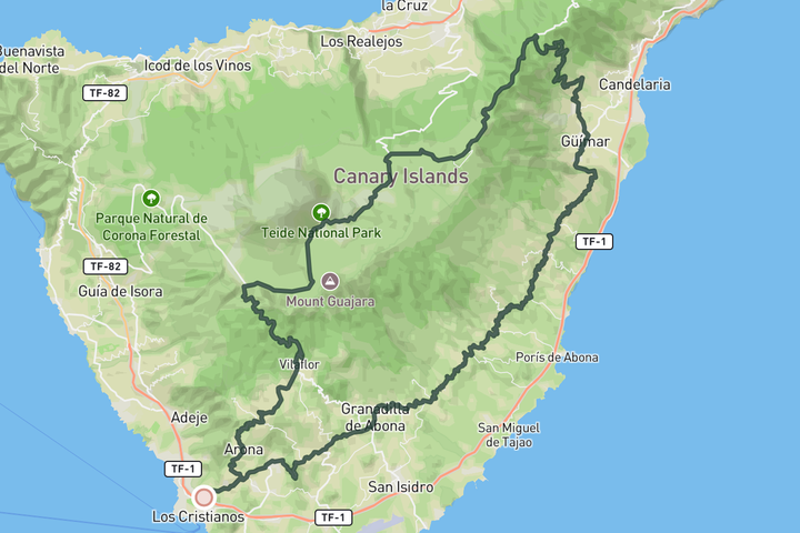 cycling map for The South Side of El Teide