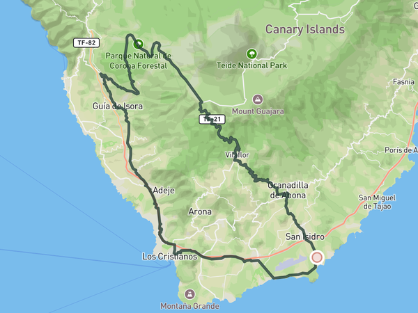 West side of the Teide route map