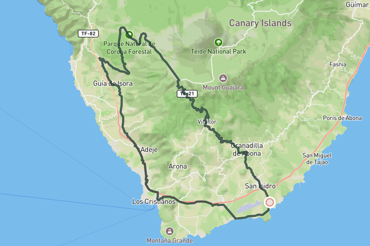 cycling map for West side of the Teide