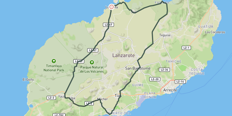 Central Loop from La Santa through Timanfaya route preview