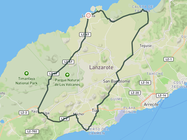 Central Loop from La Santa through Timanfaya route map