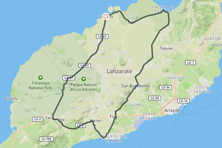 cycling map for Central Loop from La Santa through Timanfaya