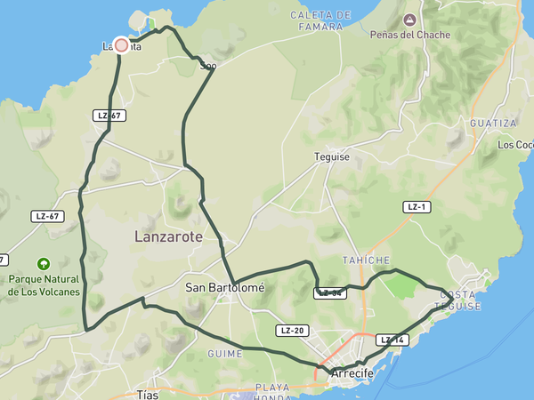 Costa Teguise and Arrecife from La Santa route map