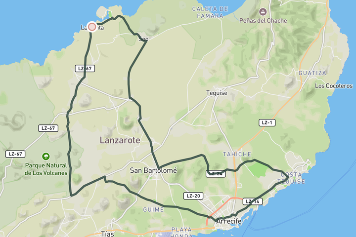 Costa Teguise and Arrecife from La Santa route map