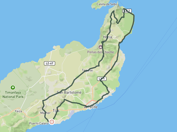 Mirador del Río via Órzola from Puerto del Carmen route map