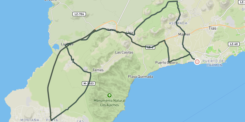 Short Southern Loop from Puerto del Carmen route preview