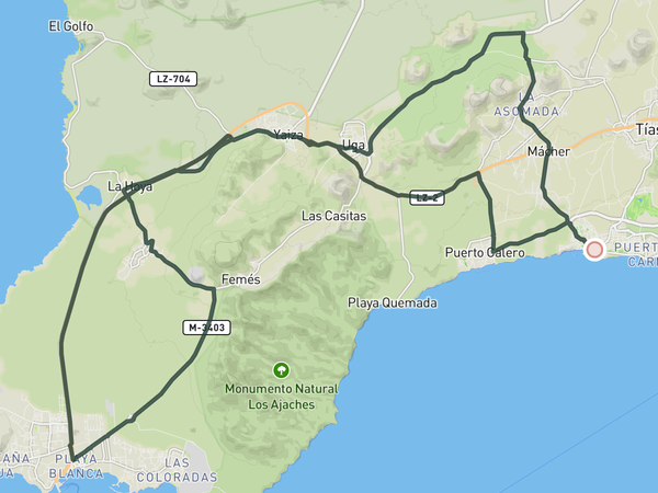 Short Southern Loop from Puerto del Carmen route map