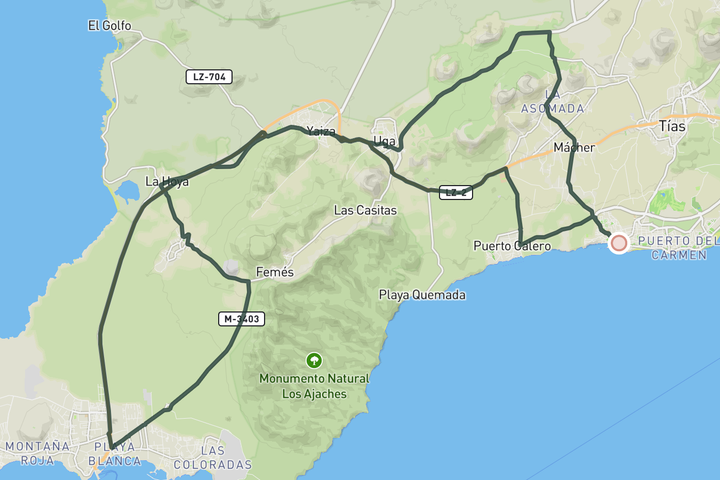 cycling map for Short Southern Loop from Puerto del Carmen