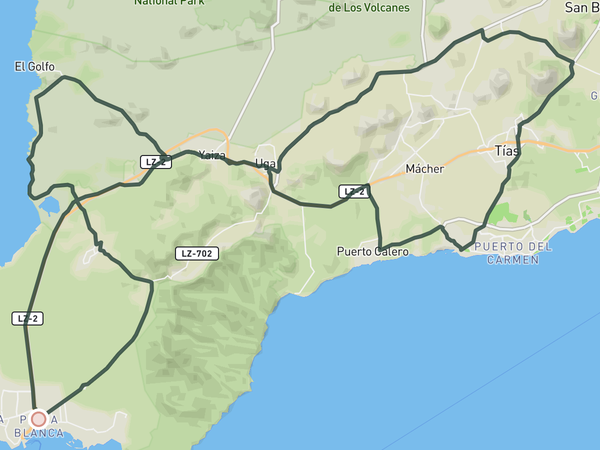 Southern Route from Playa Blanca route map