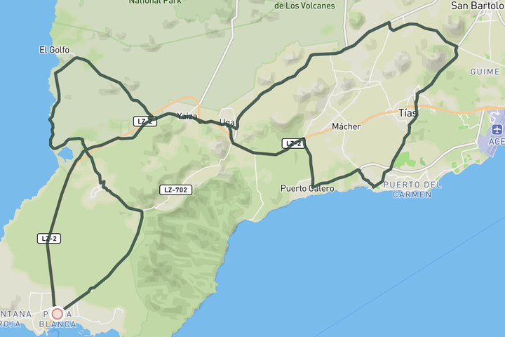 cycling map for Southern Route from Playa Blanca