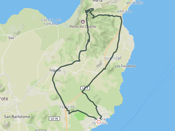 Tabayesco and Haría Switchbacks from Costa Teguise route map