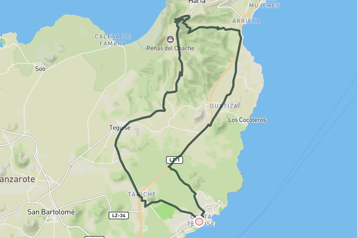 cycling map for Tabayesco and Haría Switchbacks from Costa Teguise