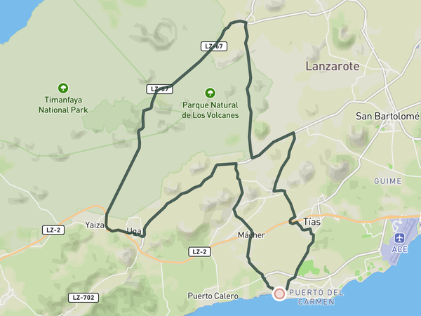 Timanfaya Coffee Loop route map