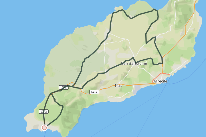 Timanfaya, La Santa and Famara from Playa Blanca route map