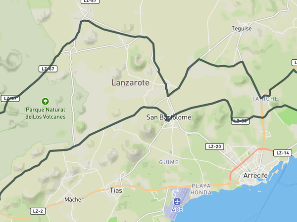 Timanfaya from Costa Teguise route map