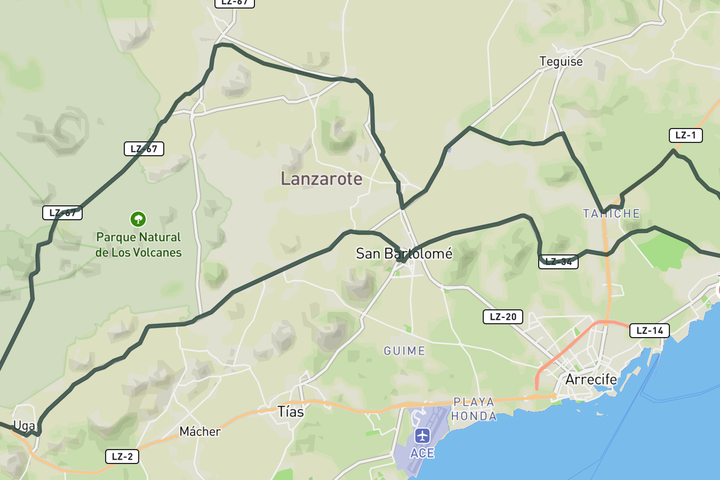 Timanfaya from Costa Teguise route map