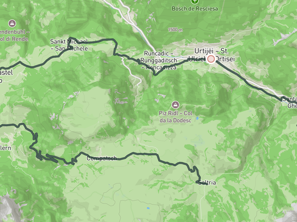 Alpe di Siusi and Monte Pana from Ortisei route map