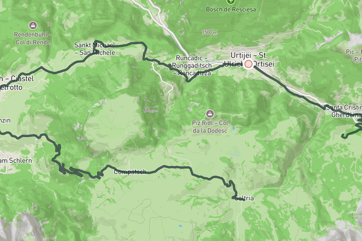 cycling map for Alpe di Siusi and Monte Pana from Ortisei
