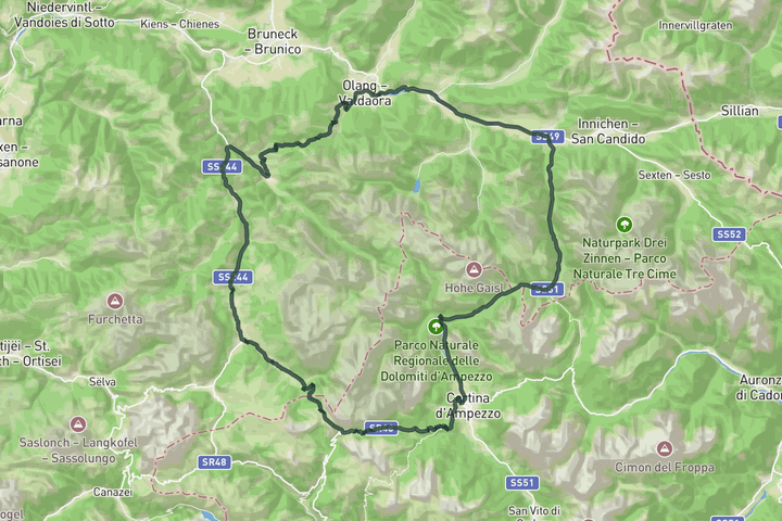 cycling map for Around the Puez-Geisler Nature park