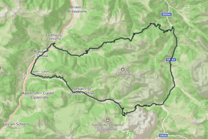 cycling map for Passo delle Erbe & Gardena Pass