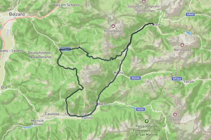 cycling map for Passo di Pampeago
