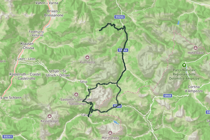 cycling map for Sella Ronda + Passo delle Erbe