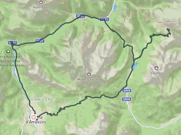 The majestic Tre Cime di Lavaredo route map