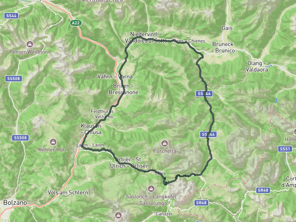 Vall Gardena loop route map